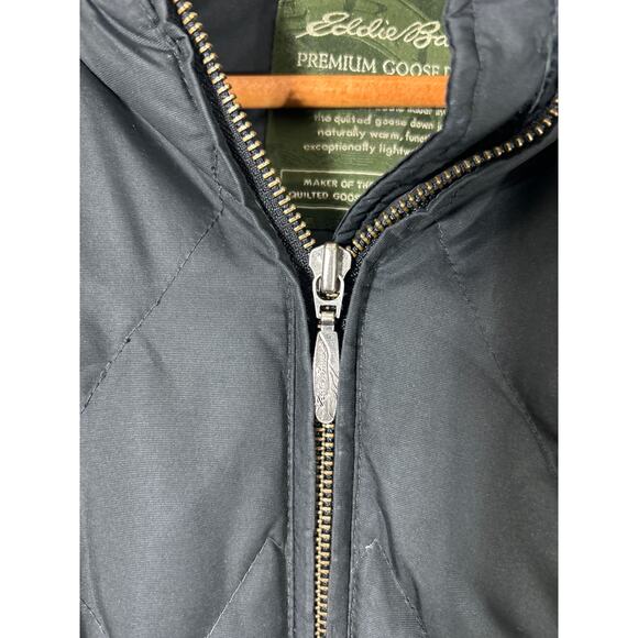 Eddie Bauer Puffer Coat Small Black Goose Down Faux Fur Lined Hood Long Length - Picture 4 of 16